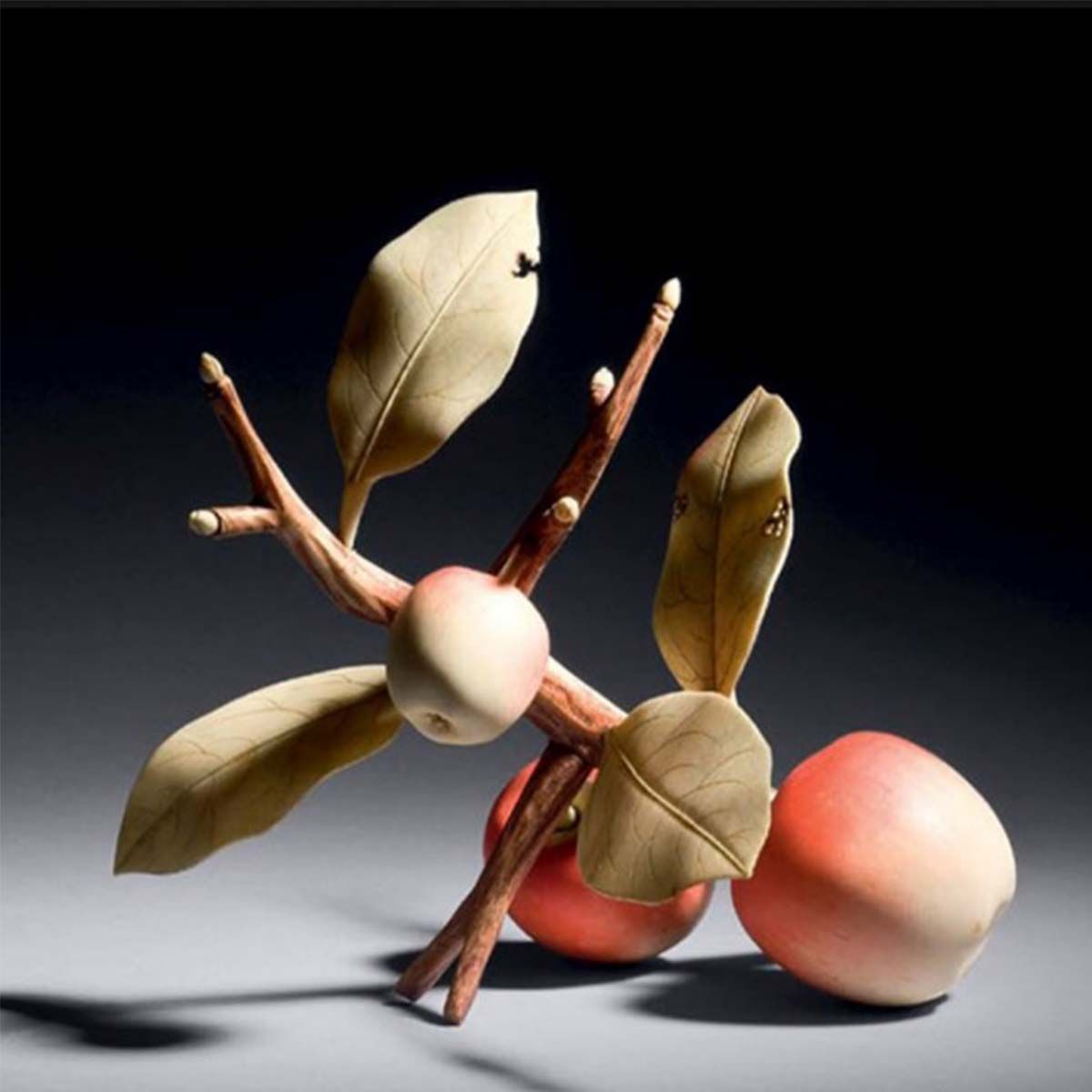 Ono Kanryo - Ivory okimono of an apple branch